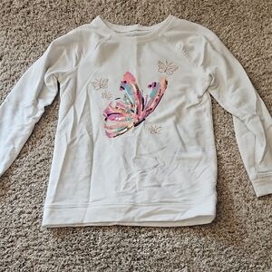 Girls White Sweatshirt with Pink Butterfly Sequin Graphic